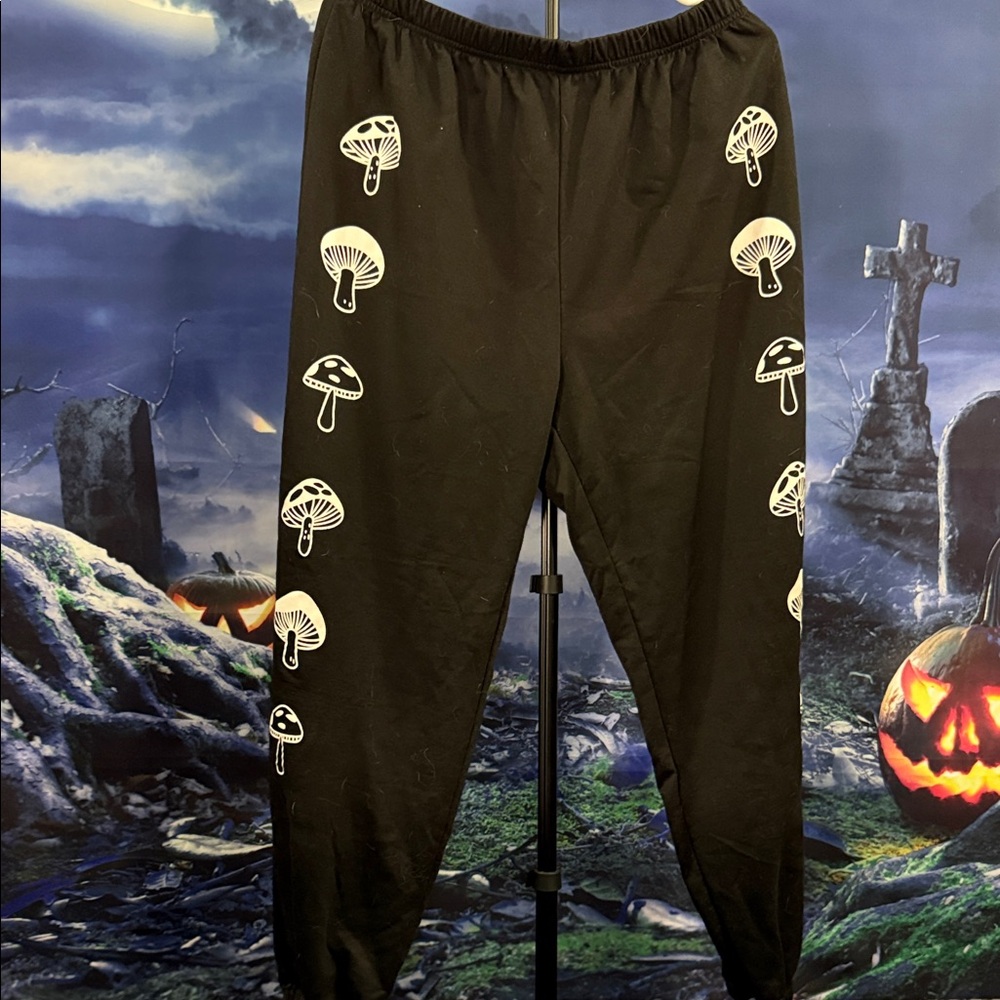 SHEIN Black Joggers with Mushroom Design